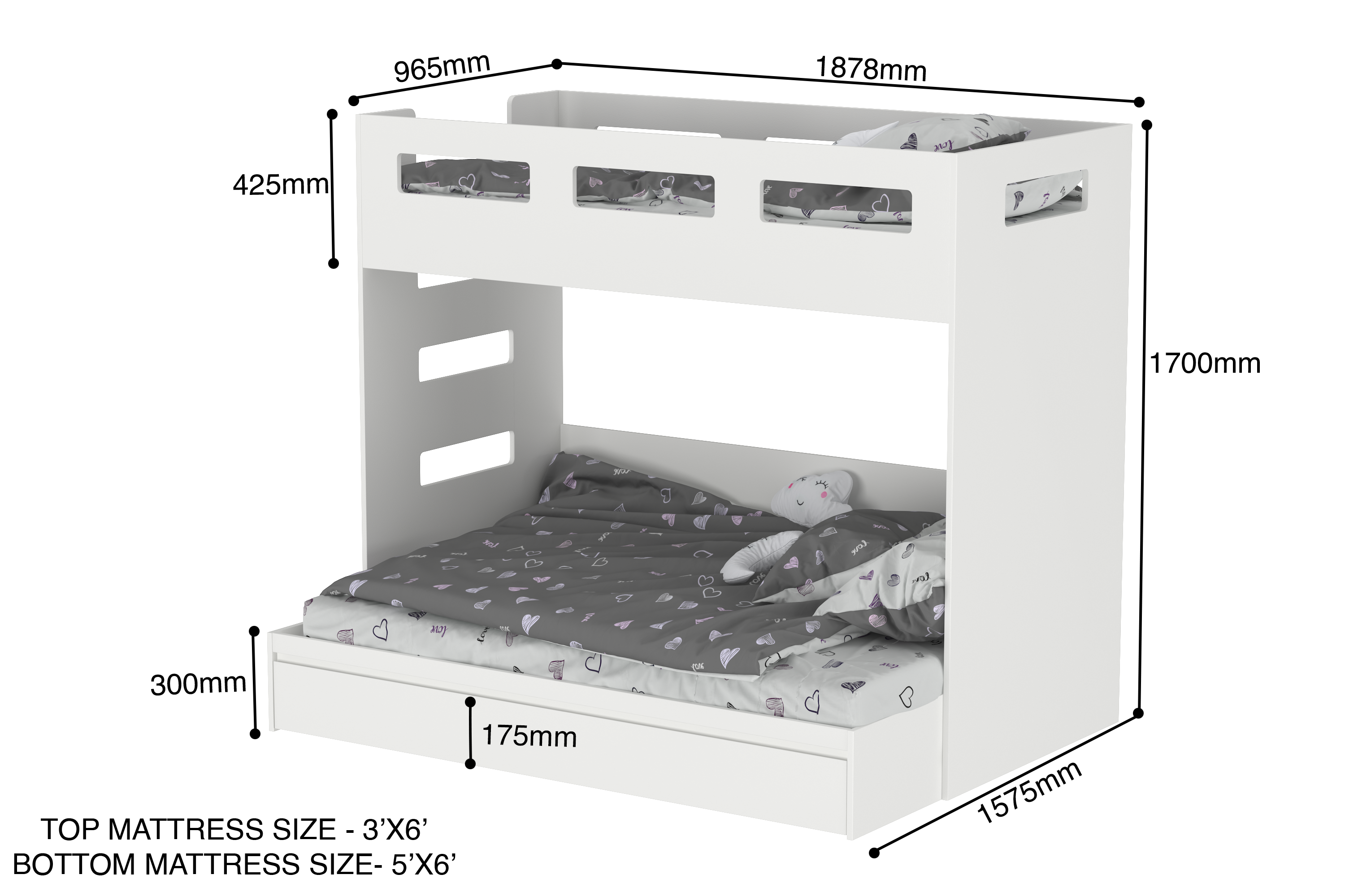 Delight Queen- Single Bunk Bed with Trundle Bed