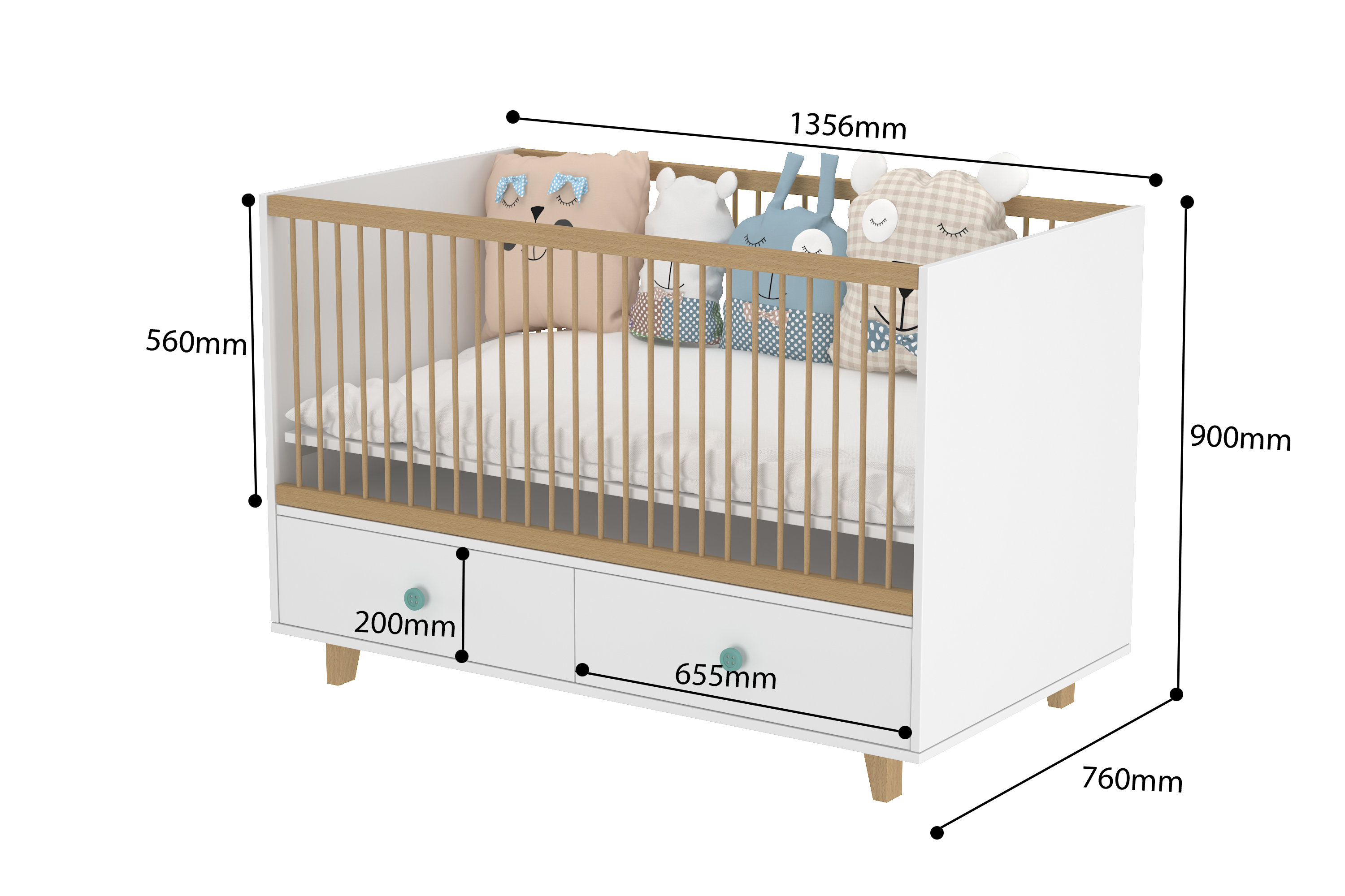 4 in 1 Elegant Crib with Storage
