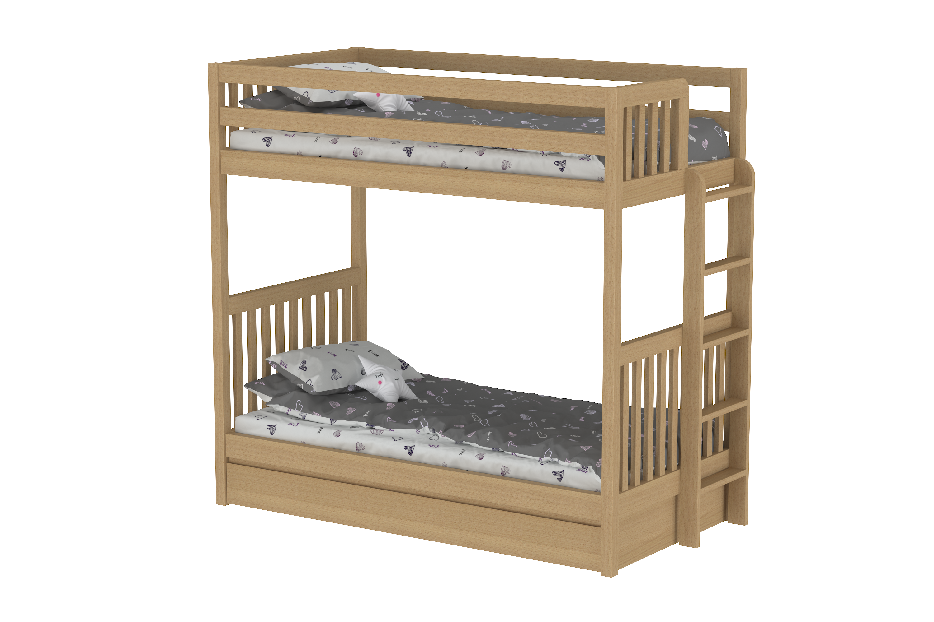 Harmony Single Single Beechwood Bunk Bed with Trundle Bed