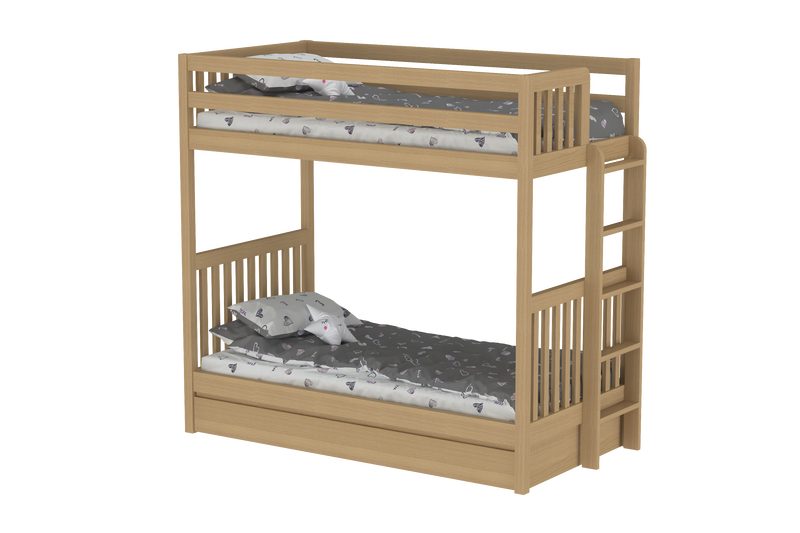 Harmony Single Single Beechwood Bunk Bed with Trundle Bed