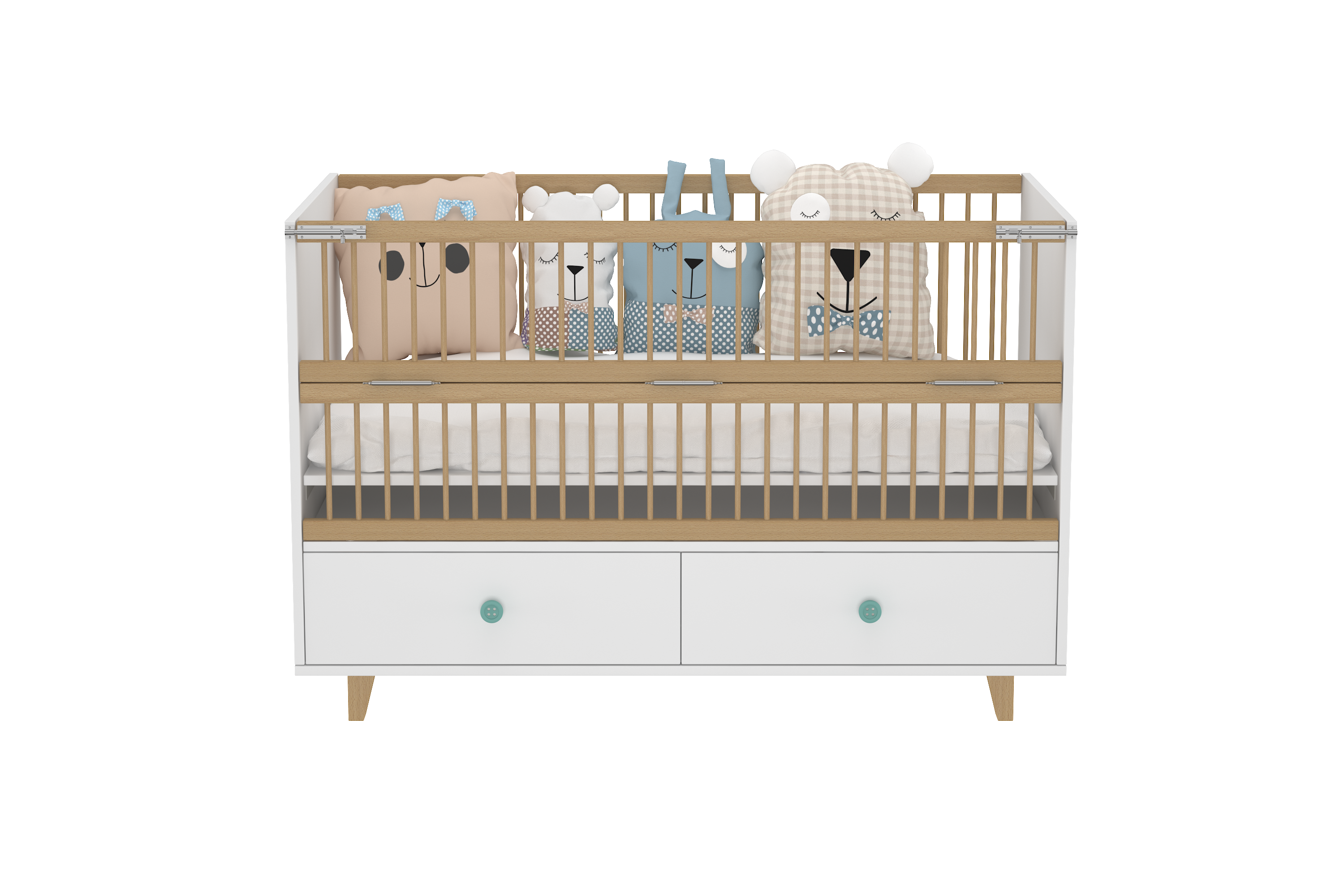 5 in 1 Elegant Crib with Storage and Folding Sides