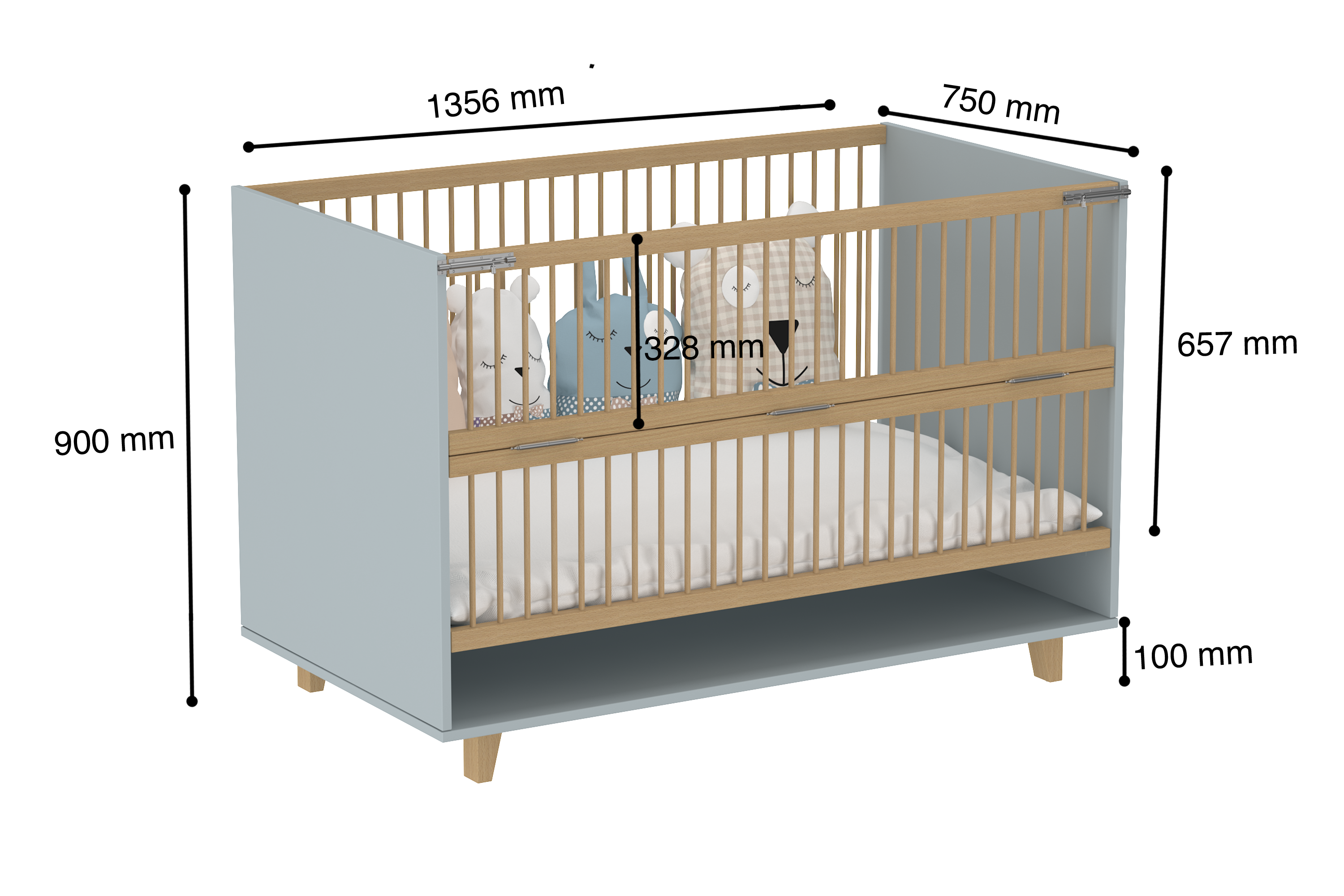 5 in 1 Elegant Crib with Folding Sides