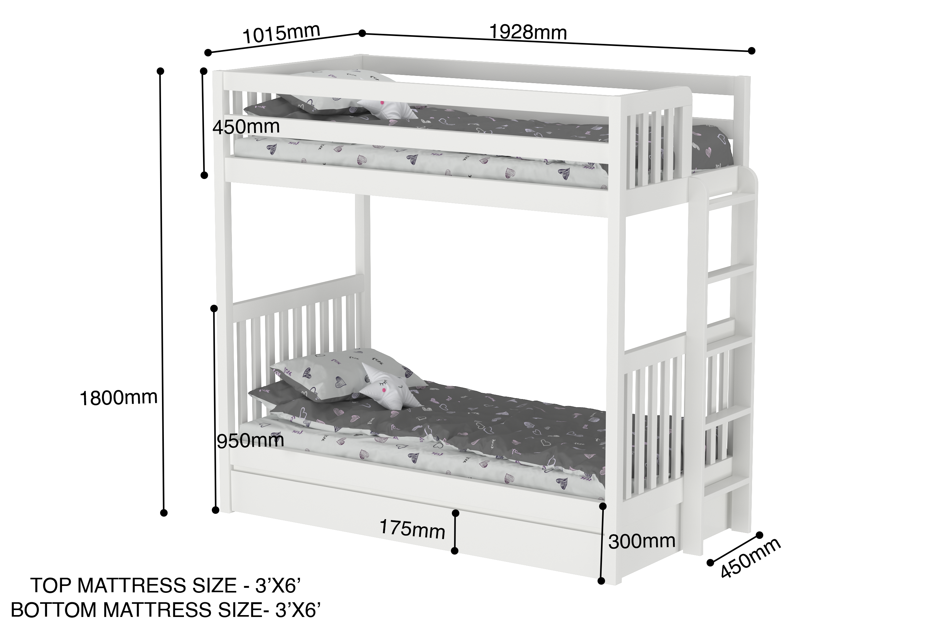 Harmony Single Single Beechwood Bunk Bed with Trundle Bed