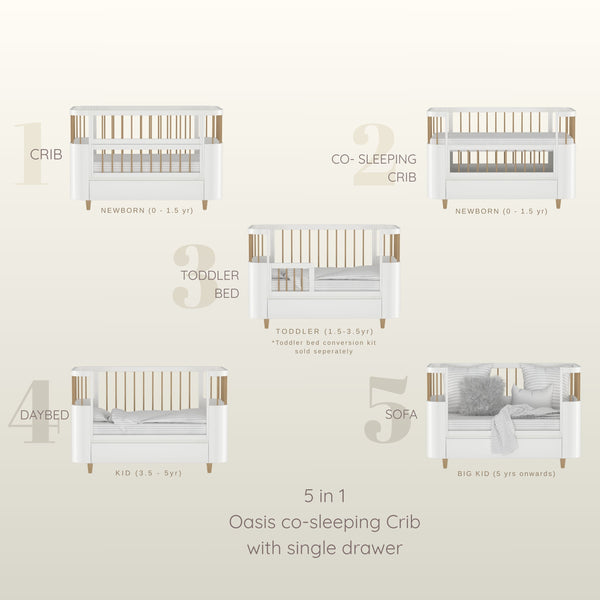 5 In 1 Oasis Co-Sleeping Crib With Storage