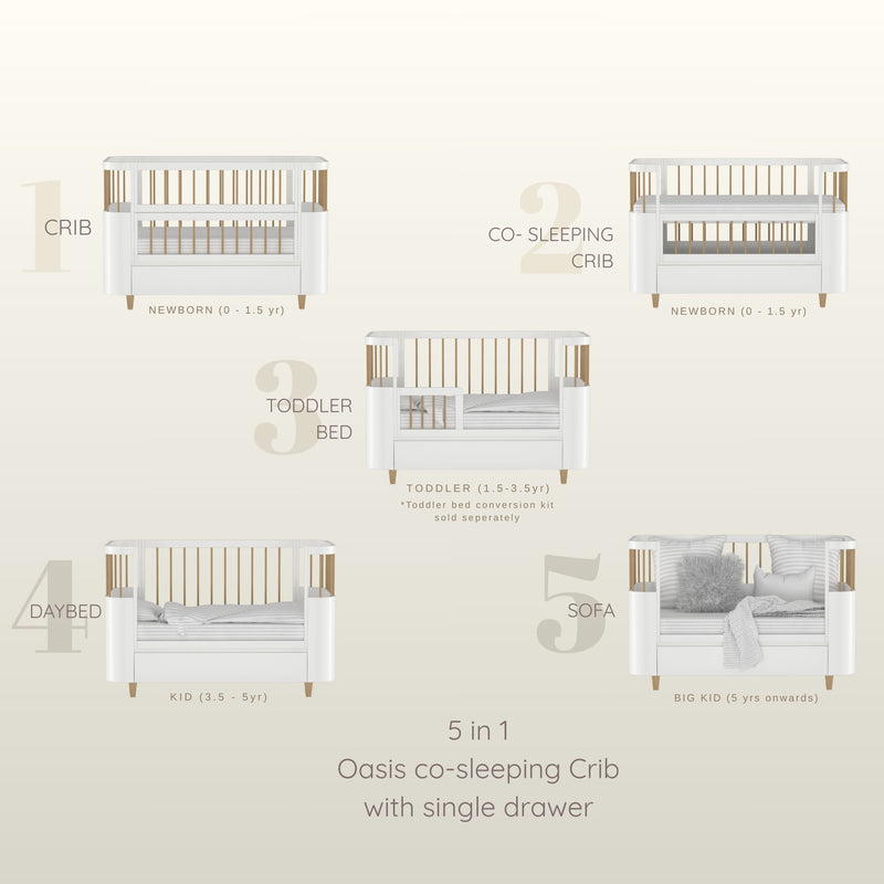 5 In 1 Oasis Co-Sleeping Crib With Storage