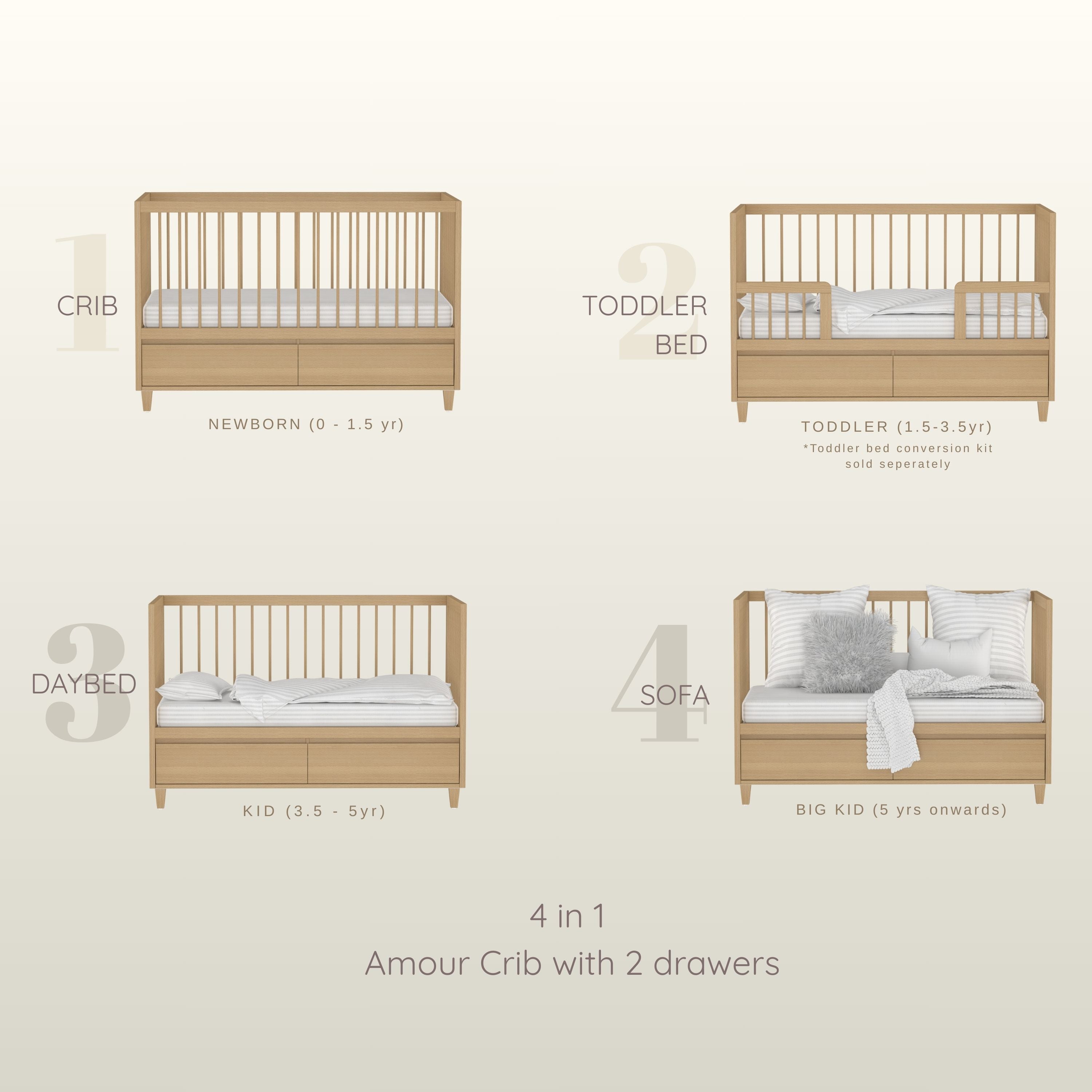 4 in 1 Amour Crib With Storage