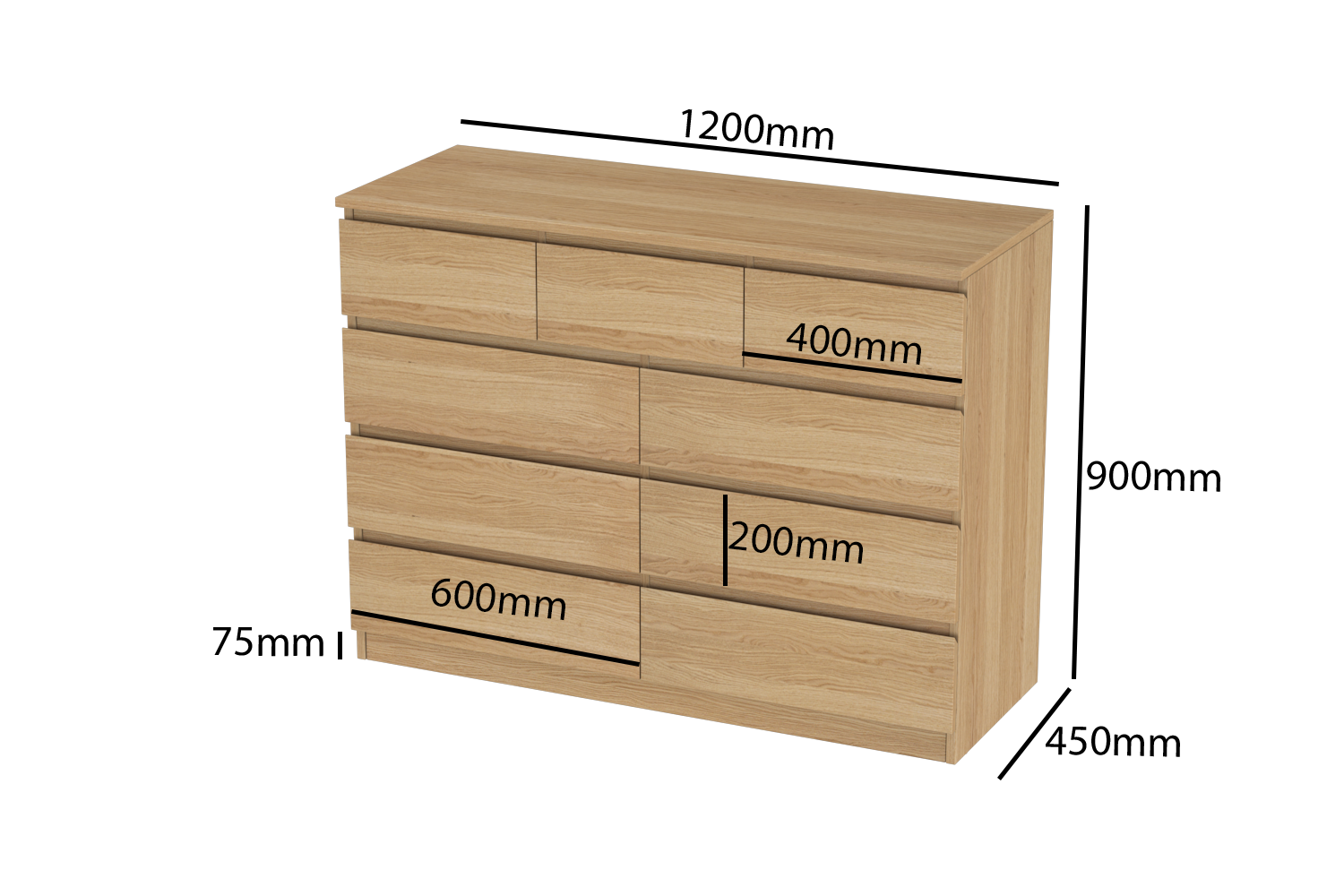 LittleBird Chest of Drawer S3 in Oak