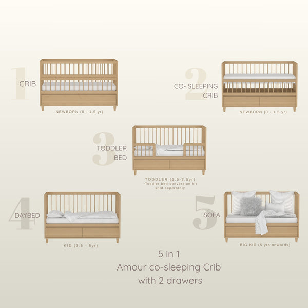 5 in 1 Amour Co-Sleeping Crib With Storage