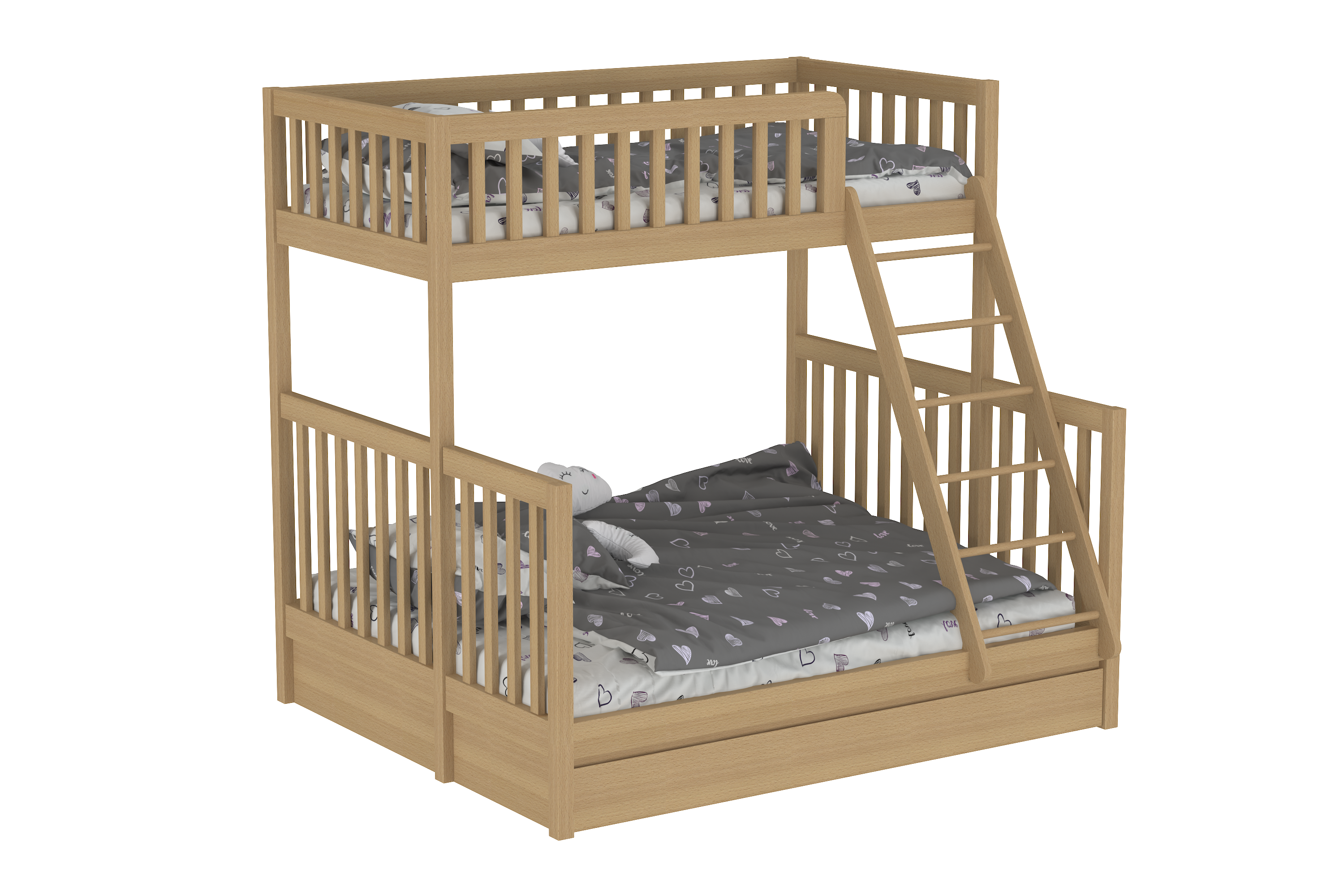 Harmony Queen-Single Bunk Bed with Trundle Bed