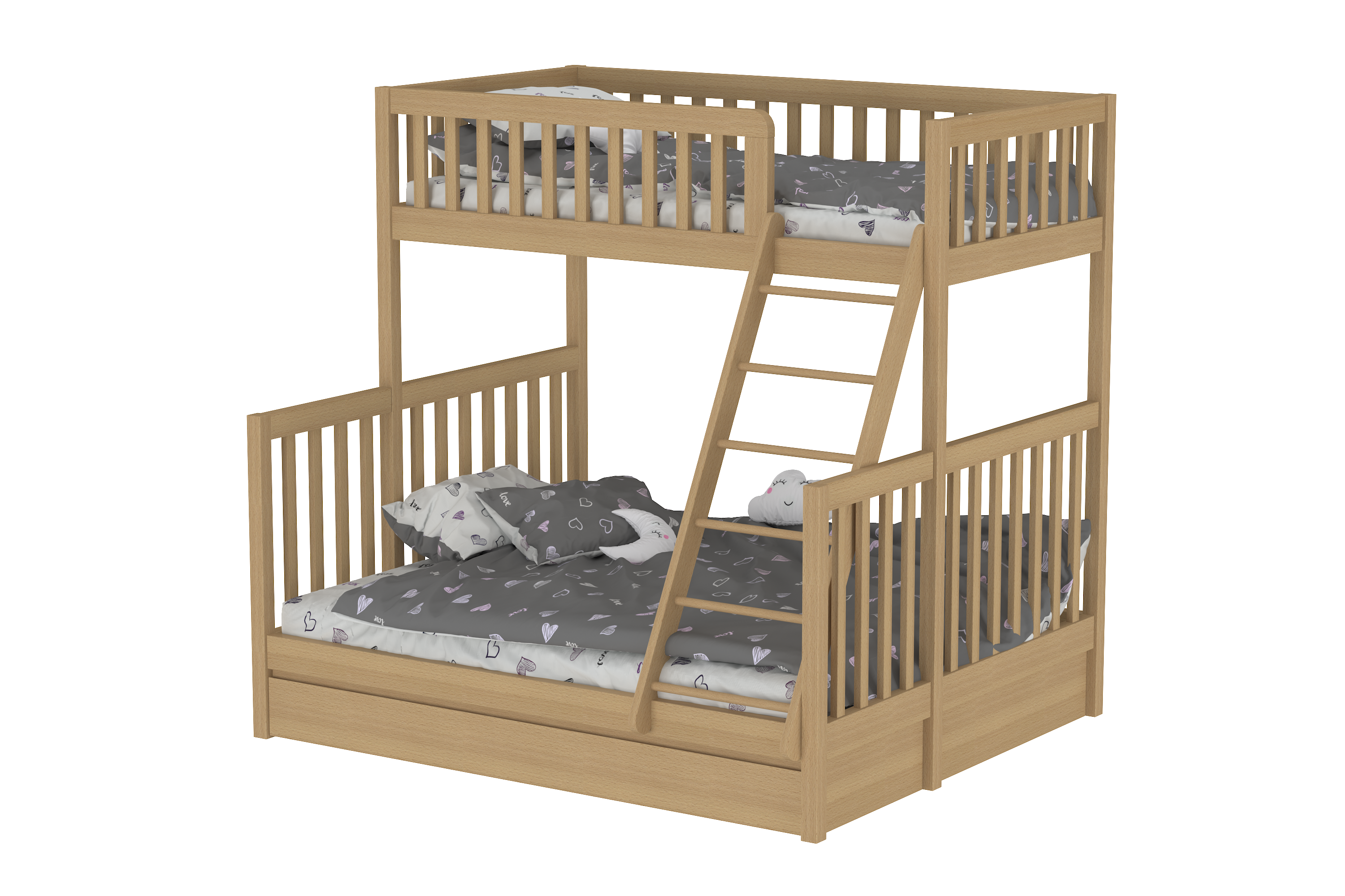 Harmony Queen-Single Bunk Bed with Trundle Bed