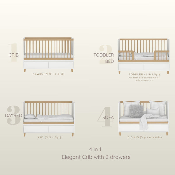 4 in 1 Elegant Crib with Storage