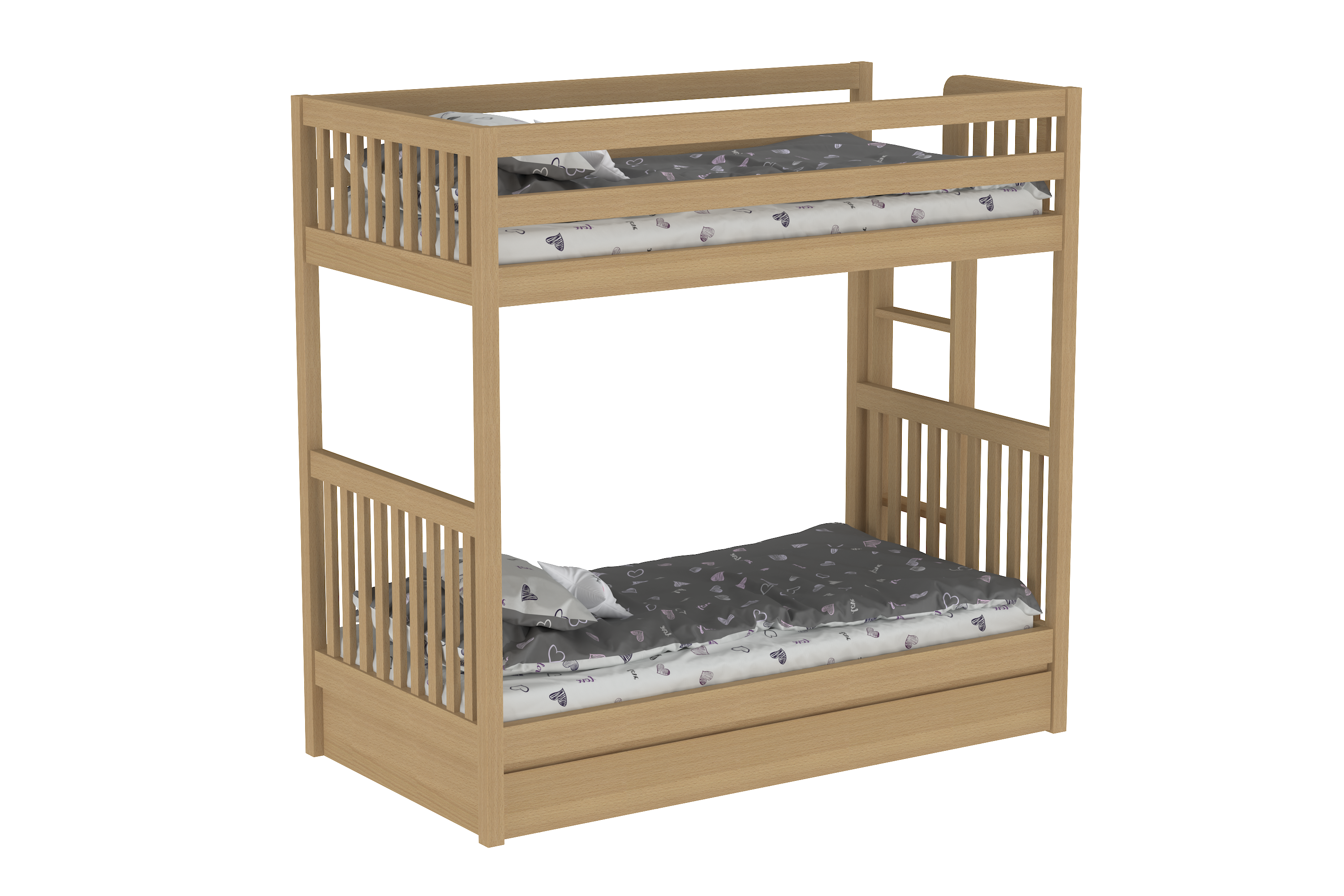 Harmony Single Single Beechwood Bunk Bed with Trundle Bed