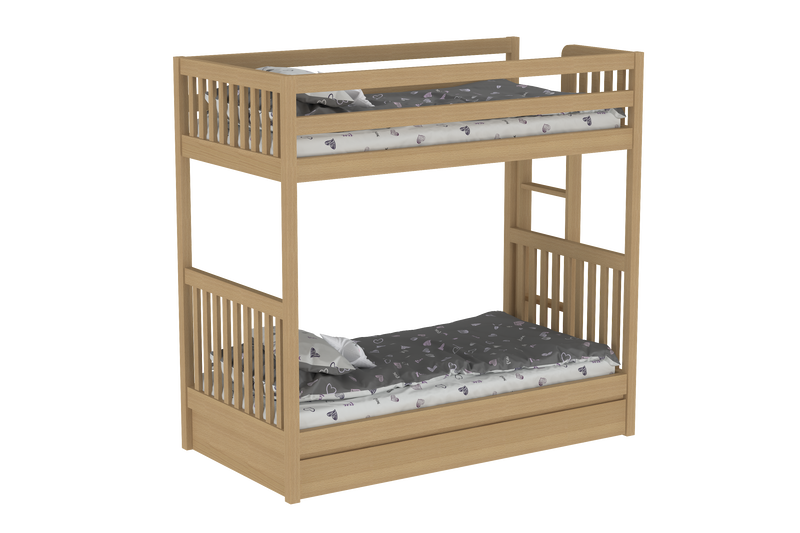 Harmony Single Single Beechwood Bunk Bed with Trundle Bed
