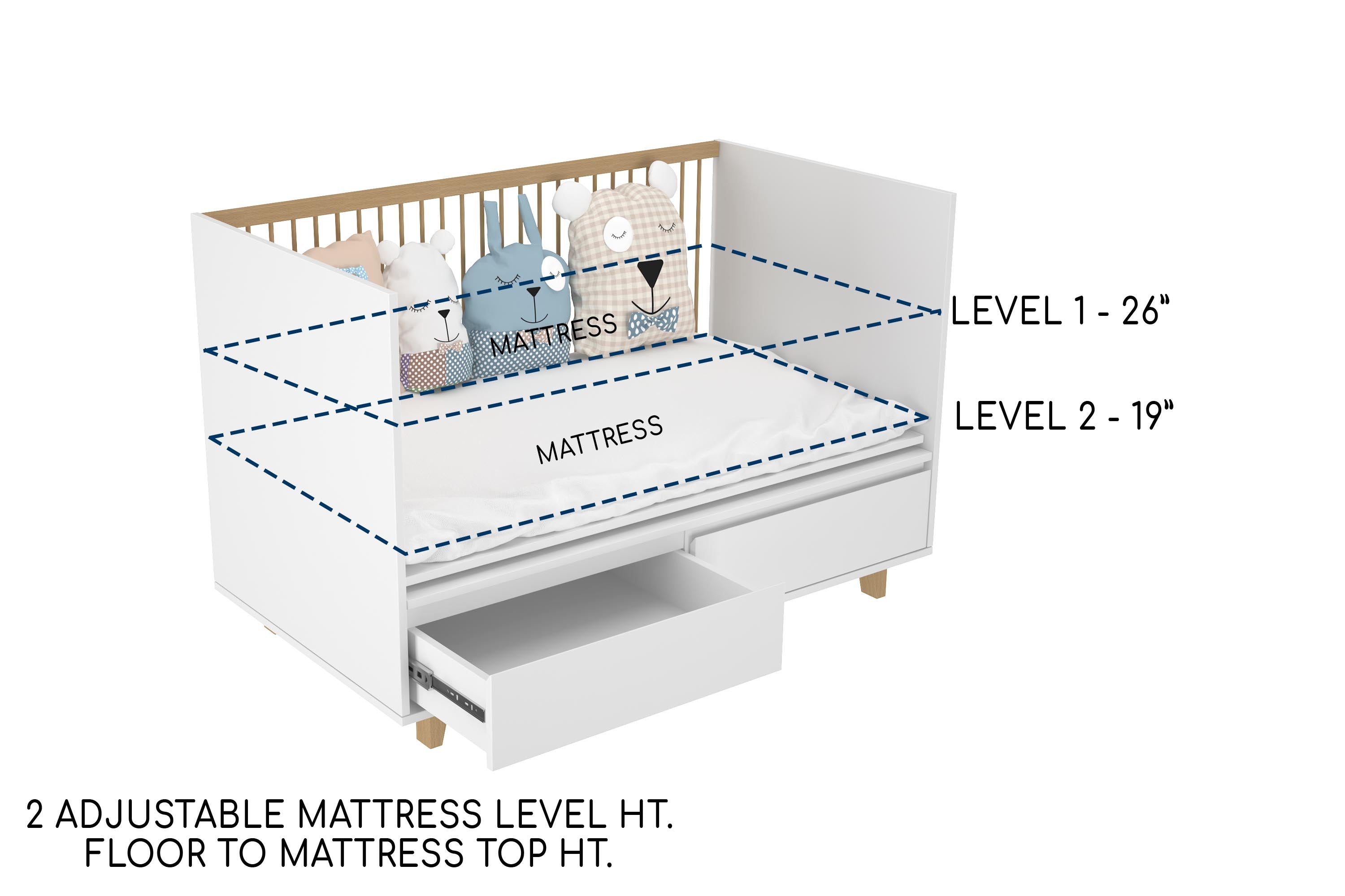4 in 1 Elegant Crib with Storage