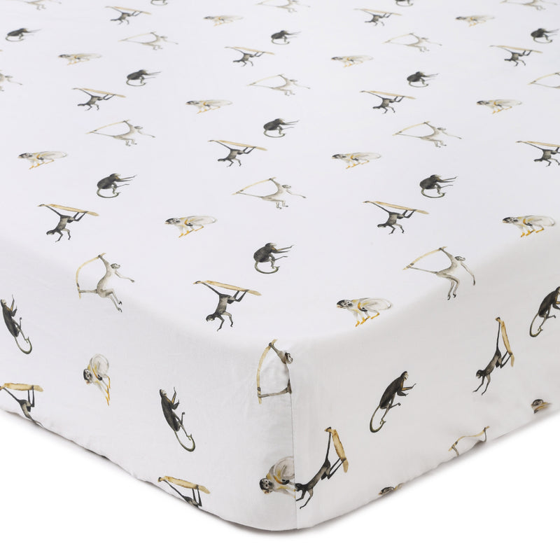 Monkey Life- Fitted Cot Sheets in Organic Cotton