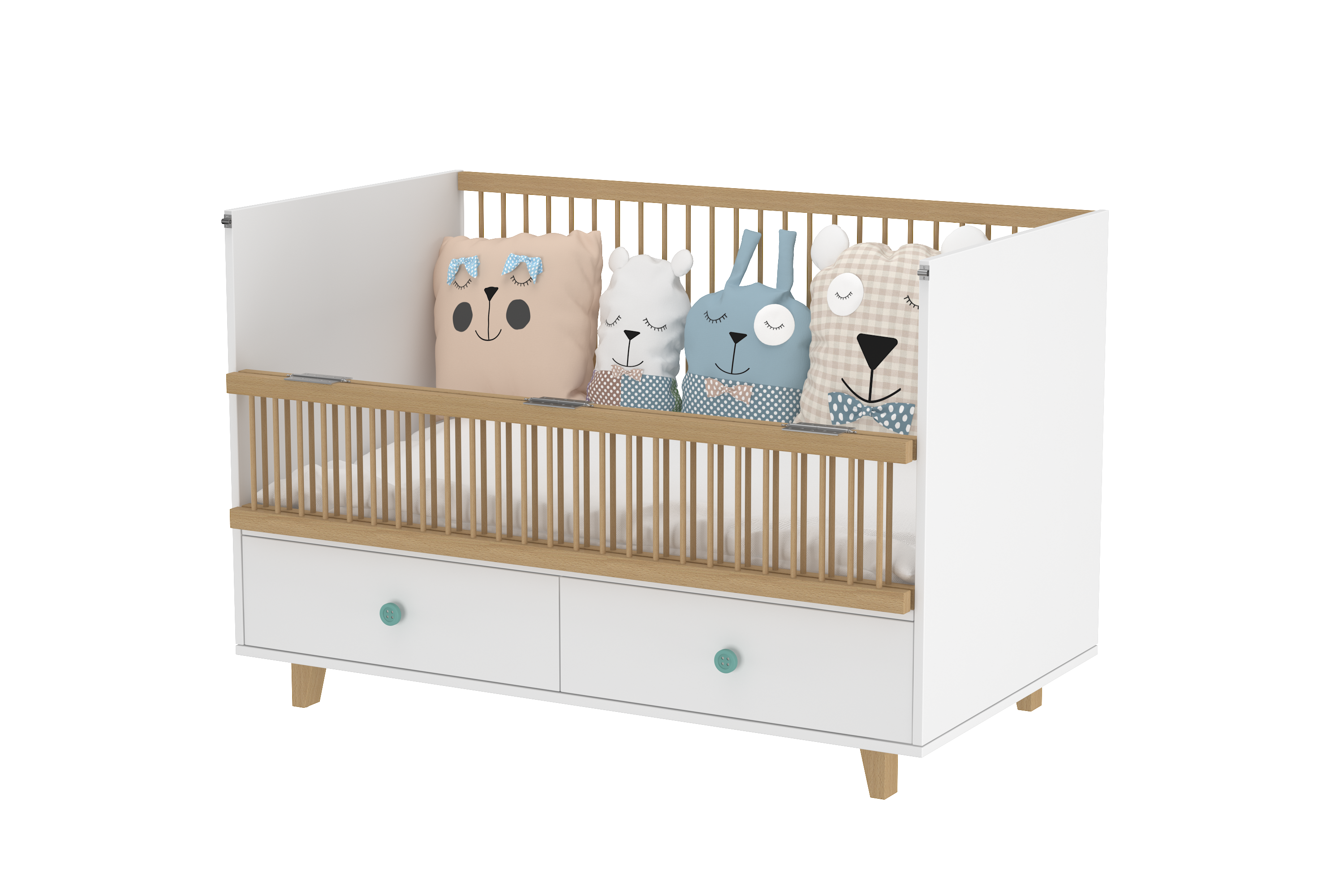5 in 1 Elegant Crib with Storage and Folding Sides